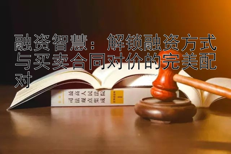 融资智慧：解锁融资方式与买卖合同对价的完美配对